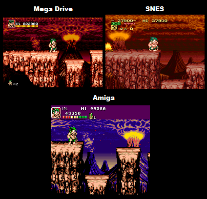 Joe And Mac Comparison Snes Vs Genesis Vs Amiga